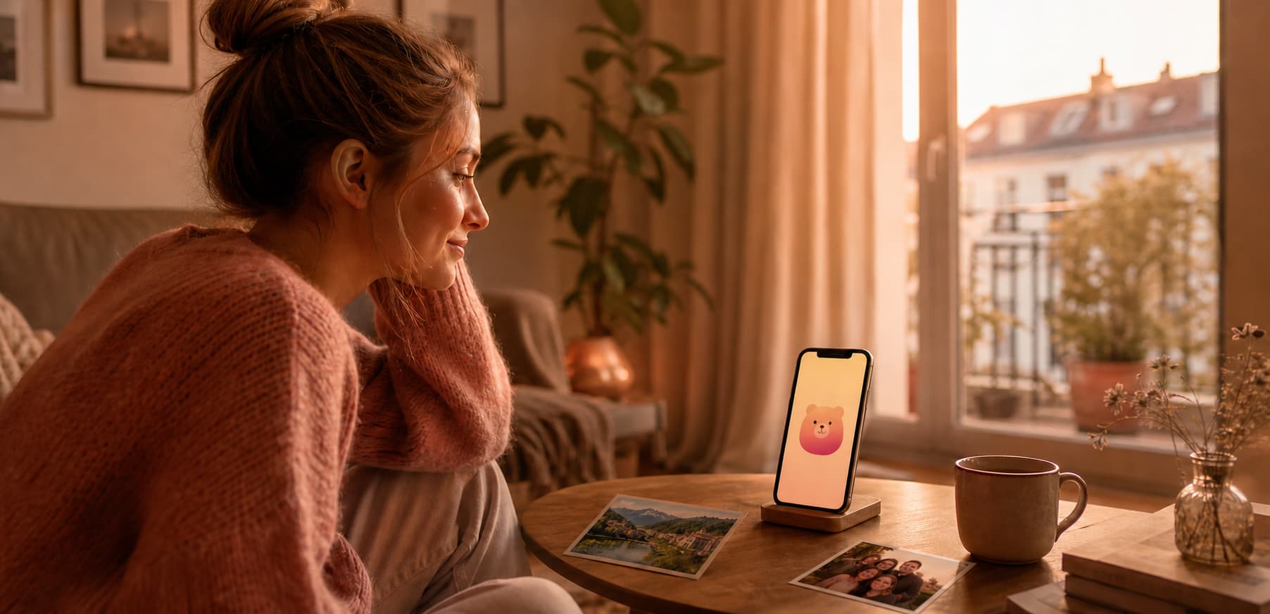 A person abroad with Bearhugme on their phone