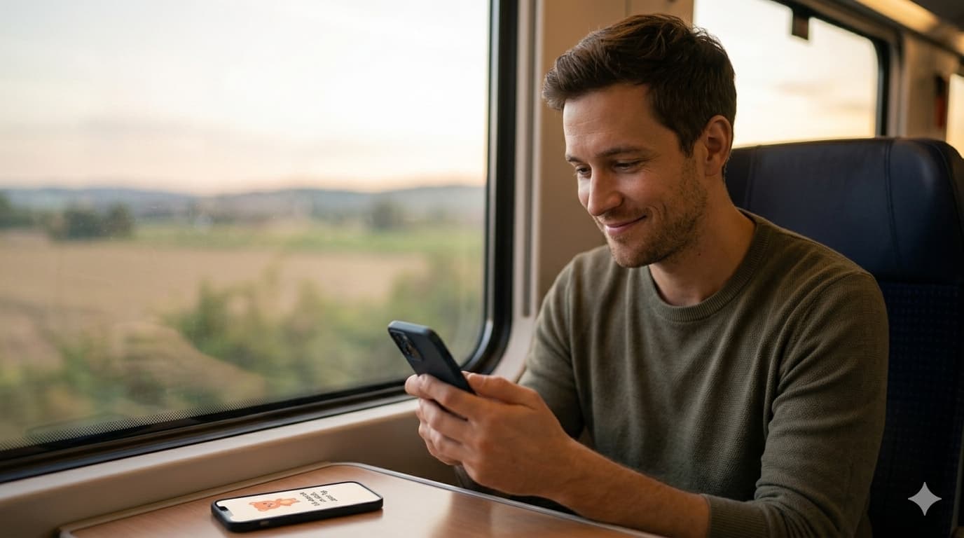 Person smiling at their phone